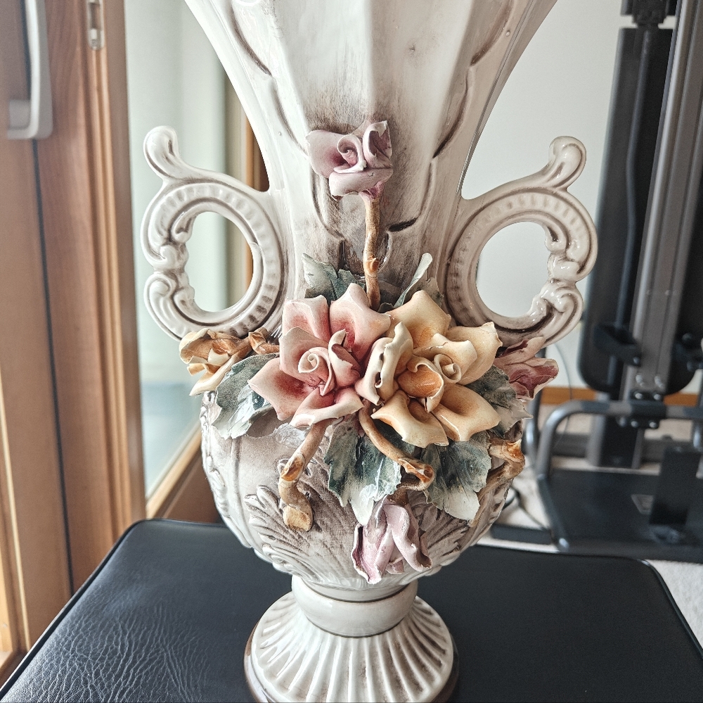Capodimonte Floral Vase With Handles
